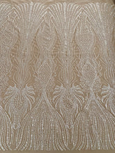 Dantela Couture Ivory geometriai mintával, gyöngyökkel, gyöngyöcskékkel és flitterekkel